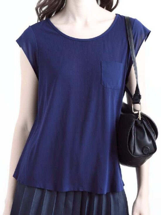 Calvin Klein Tops - Calvin Klein‎ Womens Navy Blue Cap Sleeve Pocket High-Low Hem Top Size L